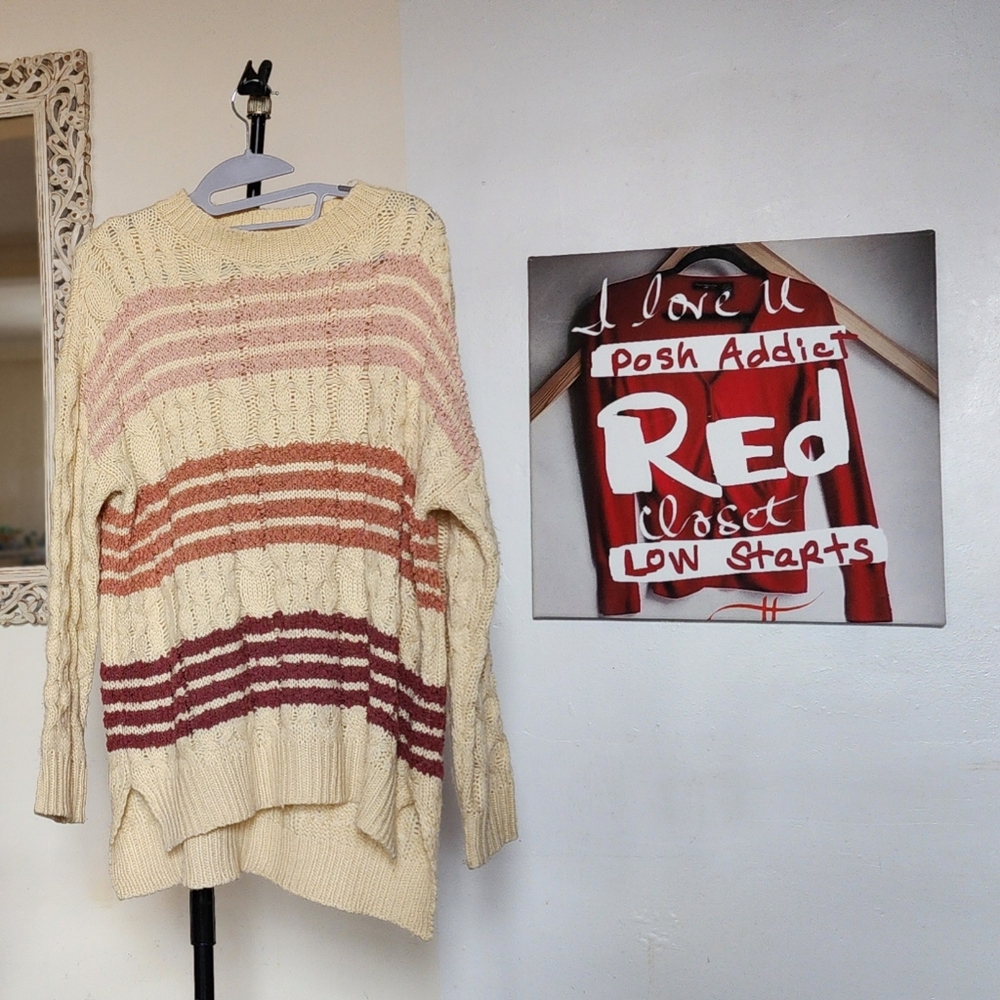 Cable Stripe Crew Cream Pink Size S  ptp 24.5